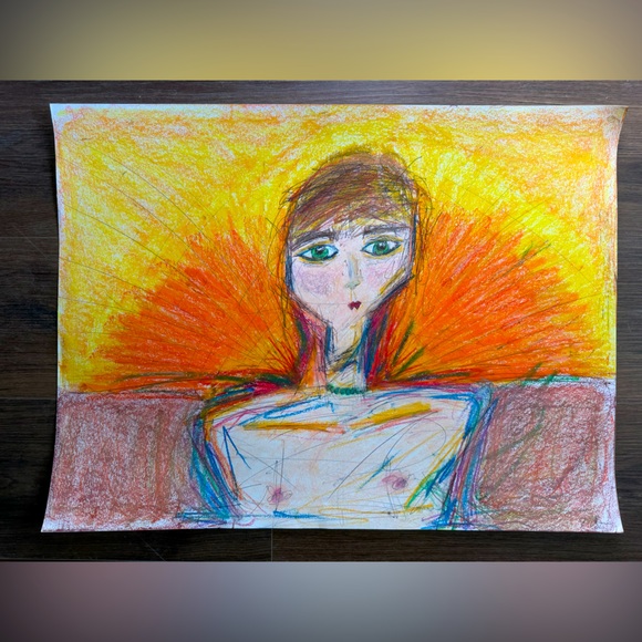 Other - “Disheveled” oil pastel, pen, colored pencil drawing, 18x24”